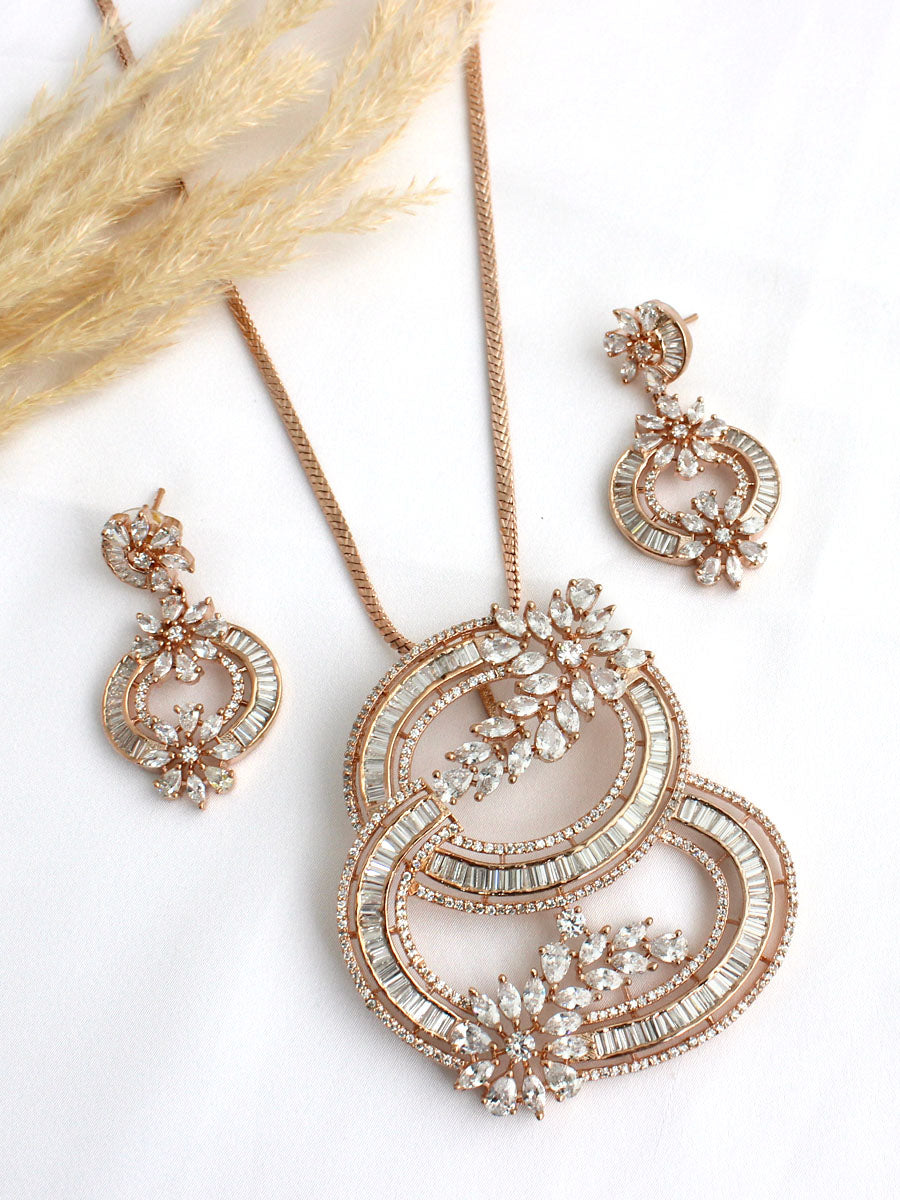 Hazel Pendant Earrings Set - Rose Gold