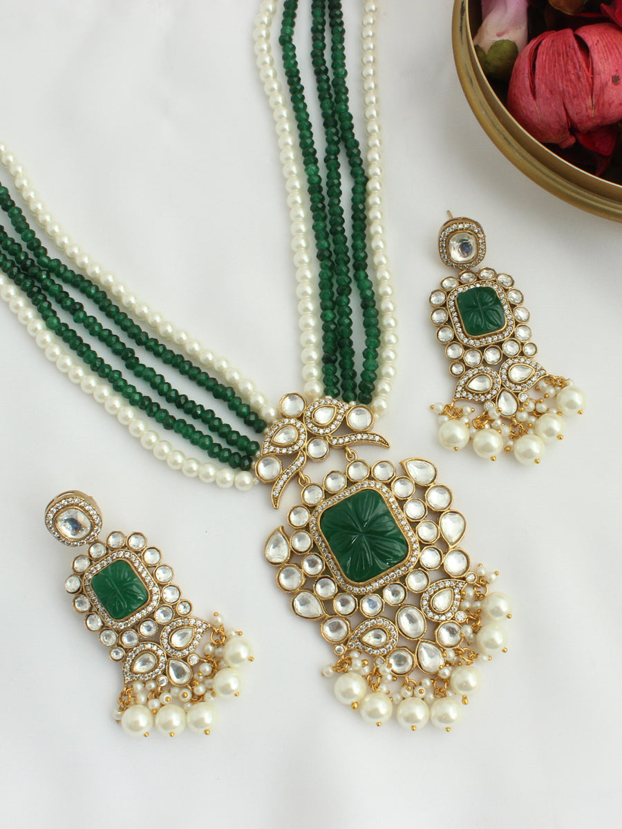 Pragati Long Necklace Set-Green