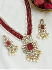 Pragati Long Necklace Set- Maroon