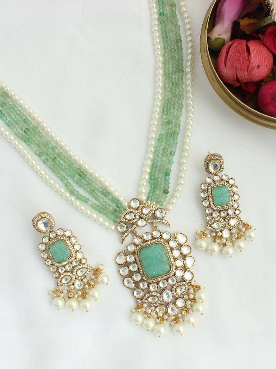 Pragati Long Necklace Set- Mint Green