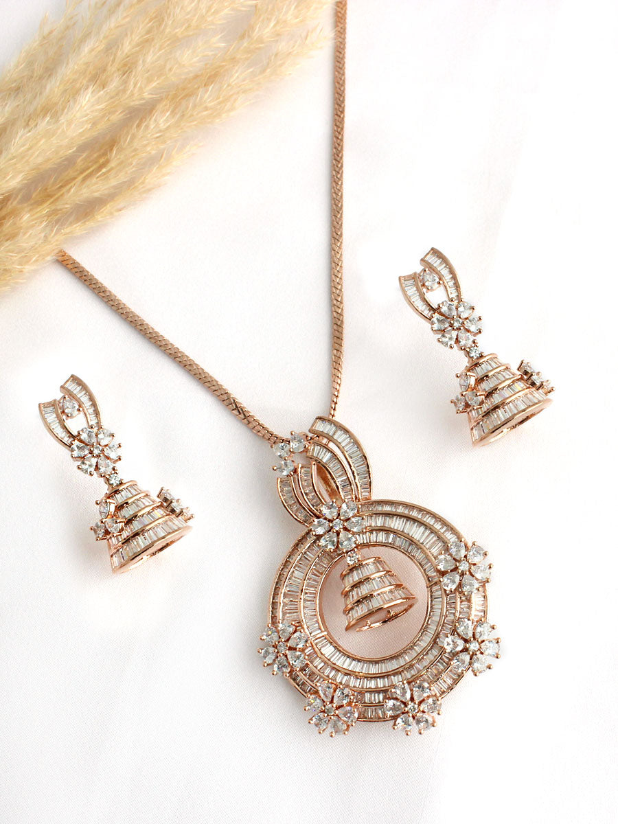 Myara Pendant Earrings Set - Rose Gold