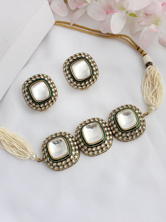 Gwalior Choker Necklace Set - White