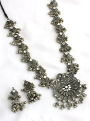 Afsana Long Necklace Set-Antique Silver