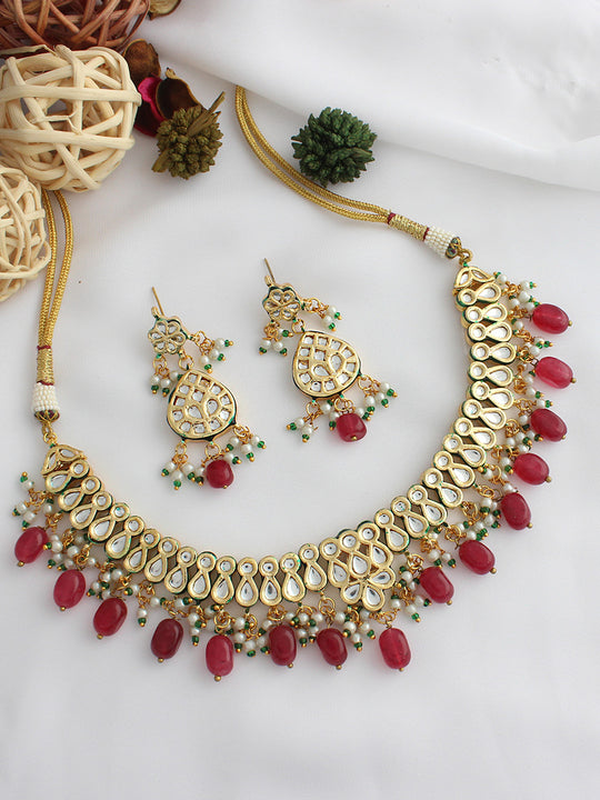 Poonam Bib Necklace Set-Maroon