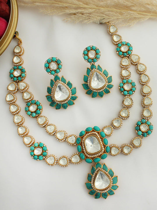 Sharvi Bib Necklace Set-Turquoise