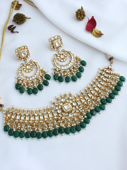 Tanushri Choker Necklace Set-Green
