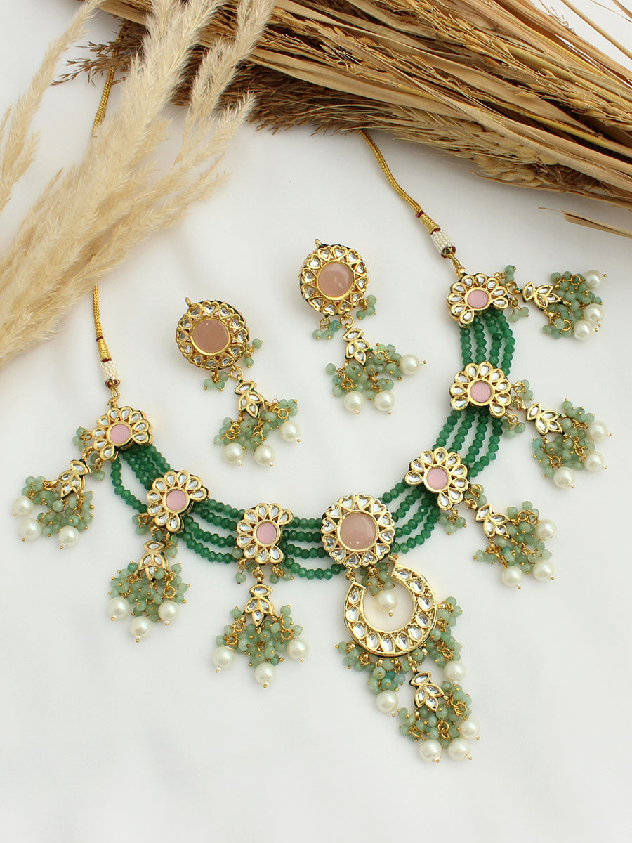 Vishali Bib Necklace Set-Green