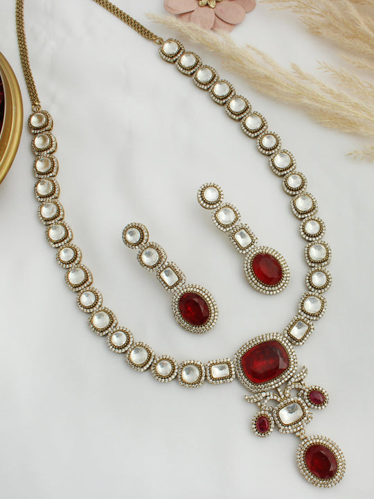 Raysha Long Necklace Set - Maroon