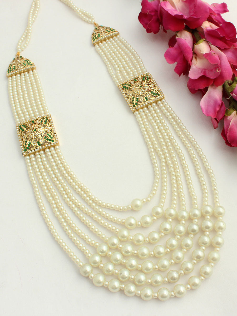 Umrao Jadau Layered Necklace-Pearl