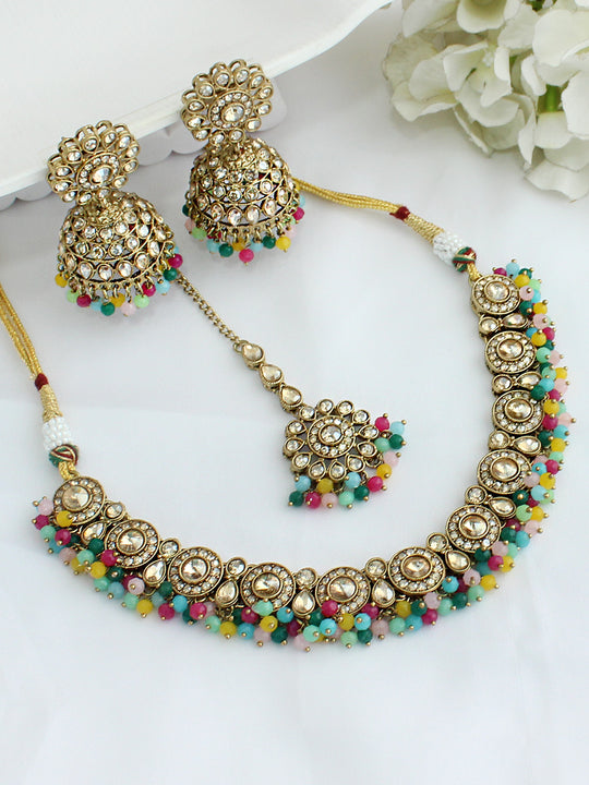 Reet Choker Necklace Set-Multicolor