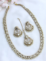 Amyra Mirror Long Necklace Set-Pearl