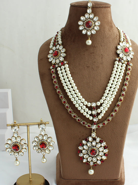 Anima Long Necklace Set-Maroon