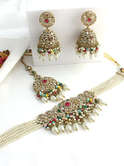 takshi Mirror Choker Necklace Set-Multicolor