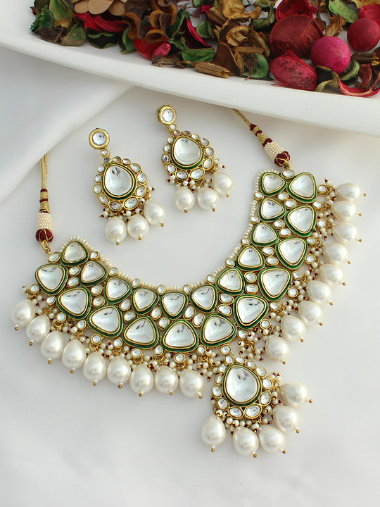 Ranchi Bib Necklace Set -  White