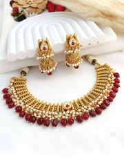 Ambika Necklace Set-Maroon