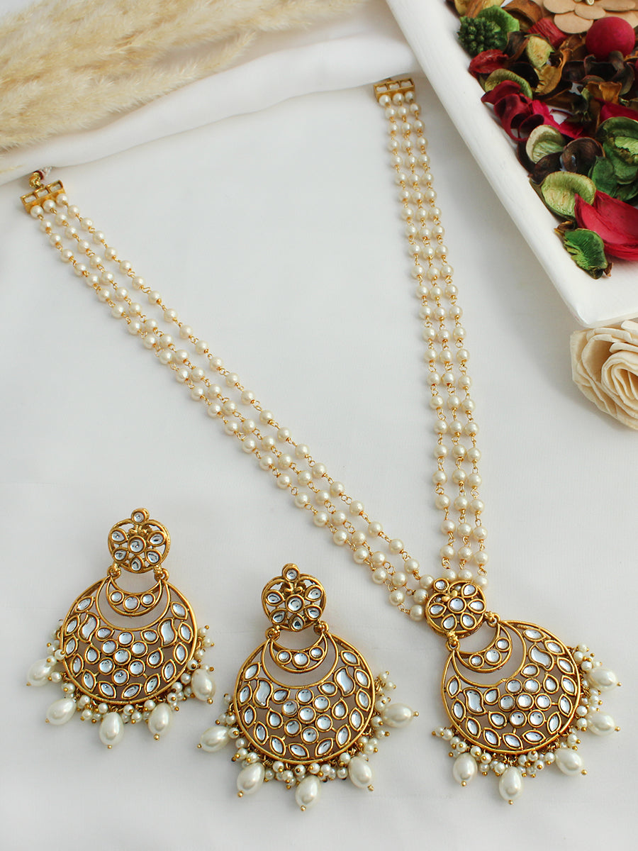 Snehal Long Necklace Set-white