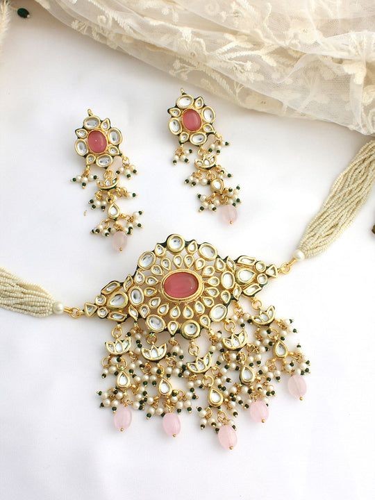 Pavitra Choker Necklace Set-Pastel Pink