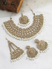 Nivika Bib Necklace Set-Pearl