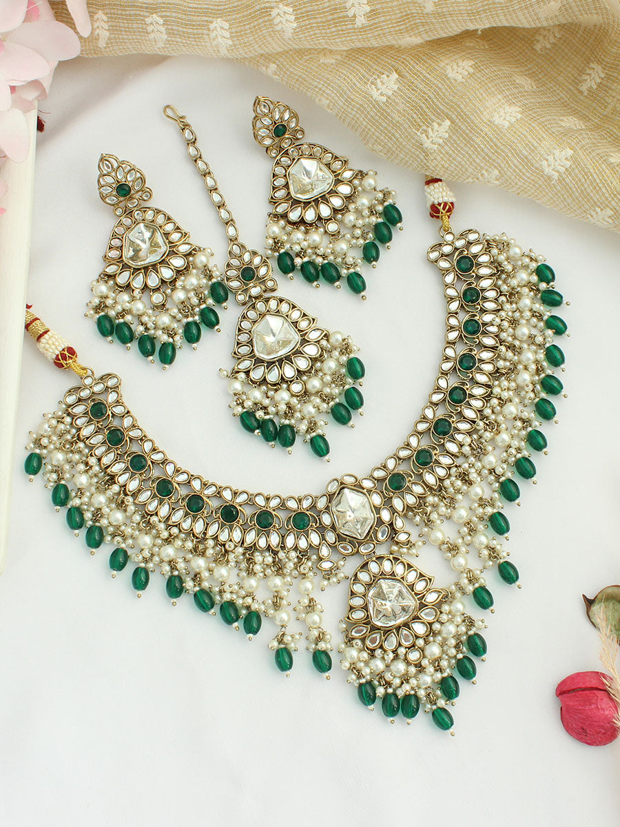 Navika Bib Necklace Set-Green