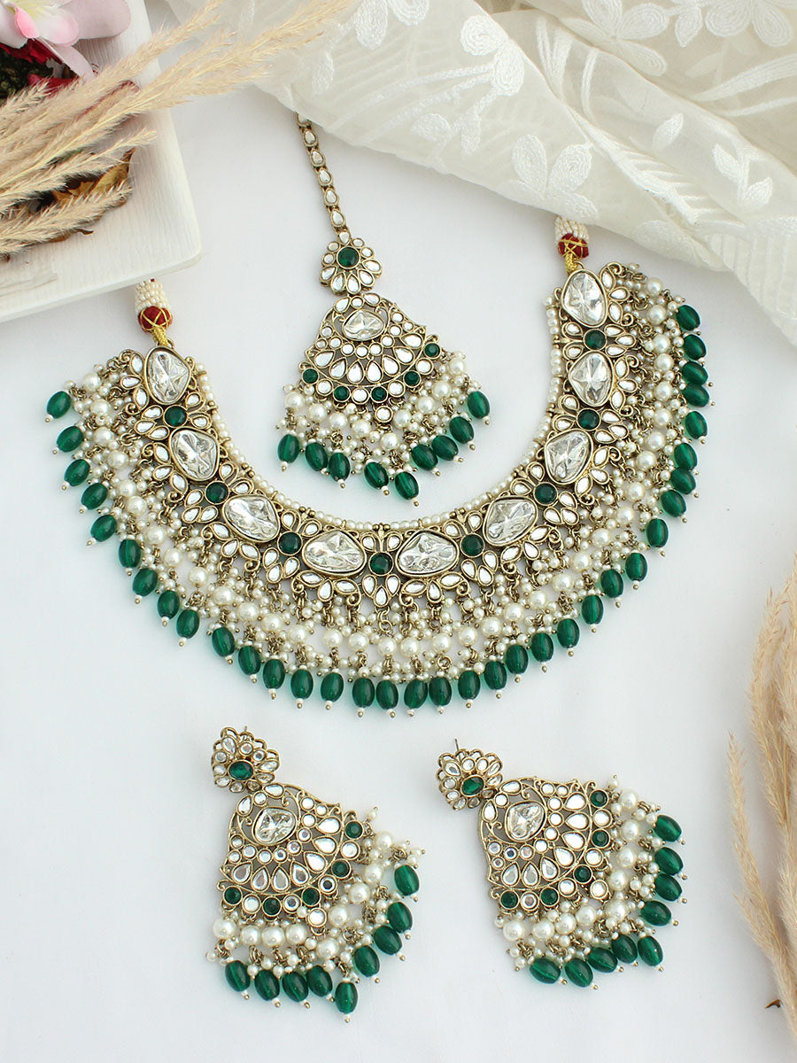 Avishi Bib Necklace Set-Green