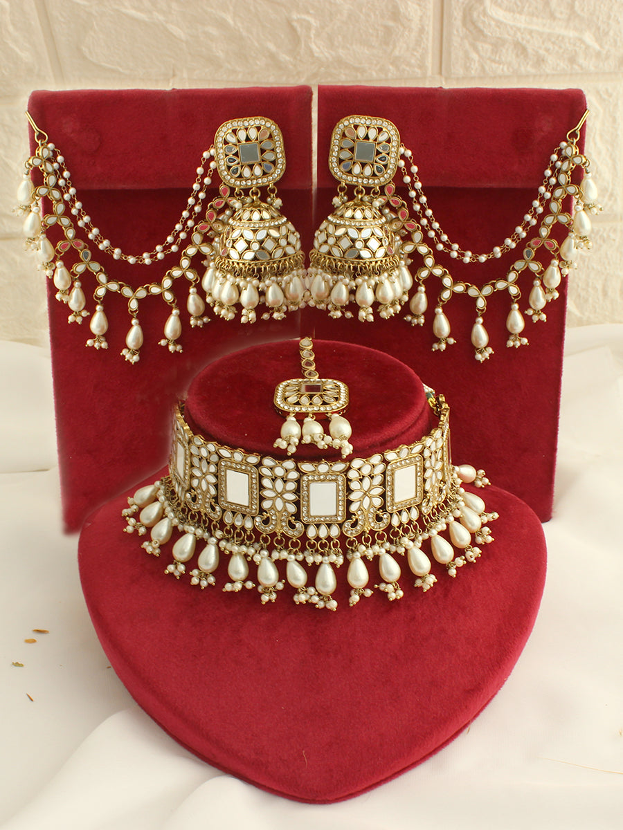 Rasika Mirror Necklace Set-Pearl