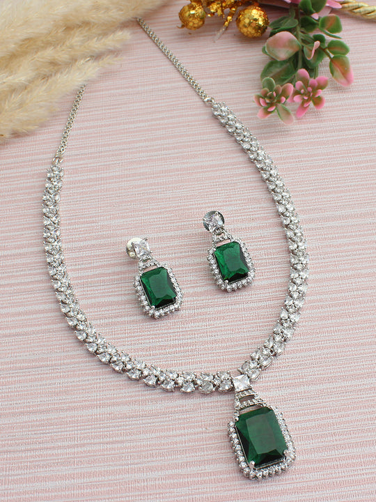 Kristina Pendant Necklace Set-Green
