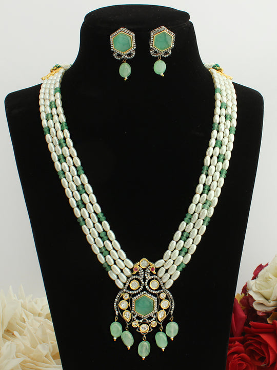 Aarya Long Pendant Necklace Set-Mintgreen