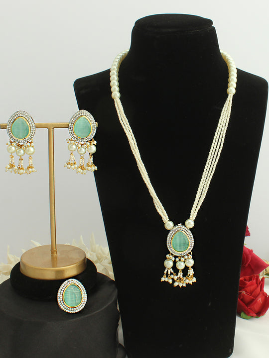 Nakshita Necklace Set with Ring-Mintgreen