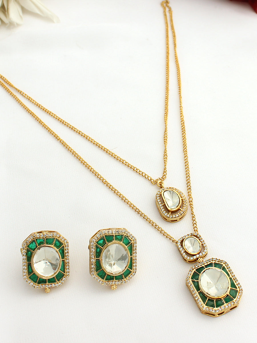 Viha Pendant Necklace Set-Green