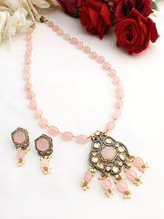 Mahika Long Pendant Necklace Set-Pastel Pink