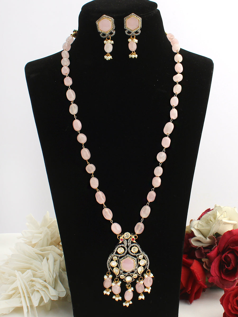 Mahika Long Pendant Necklace Set-Pastel Pink