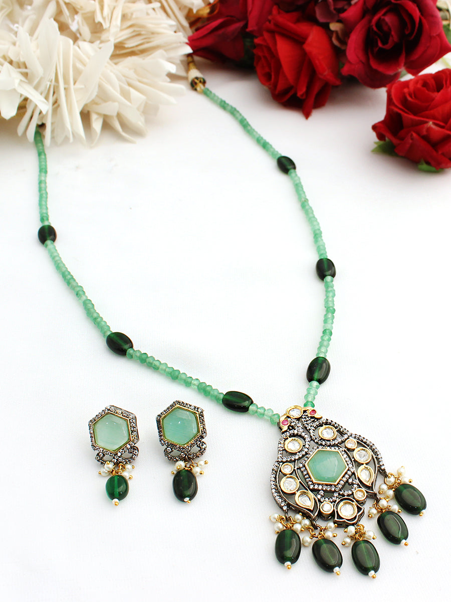 Mahika Long Pendant Necklace Set-Mint Green