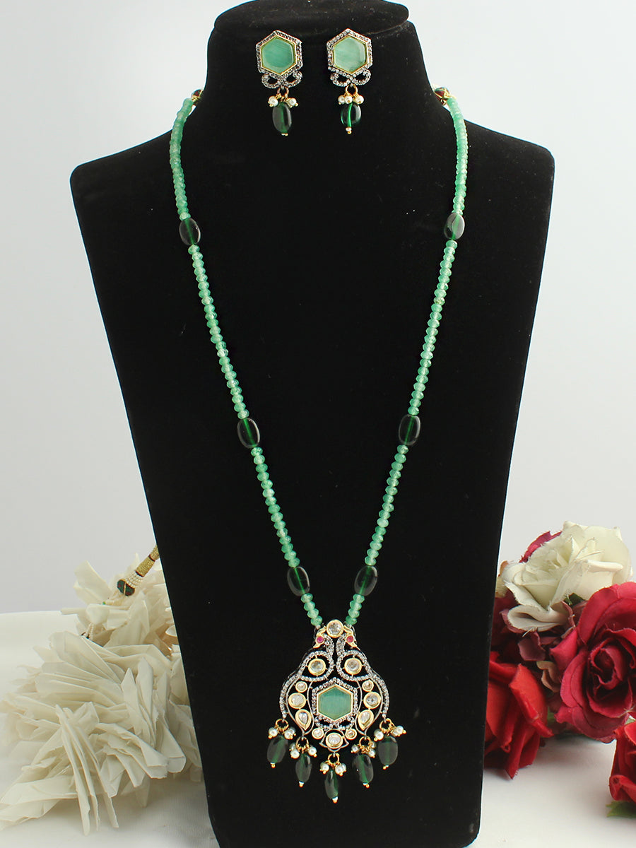 Mahika Long Pendant Necklace Set-Mint Green