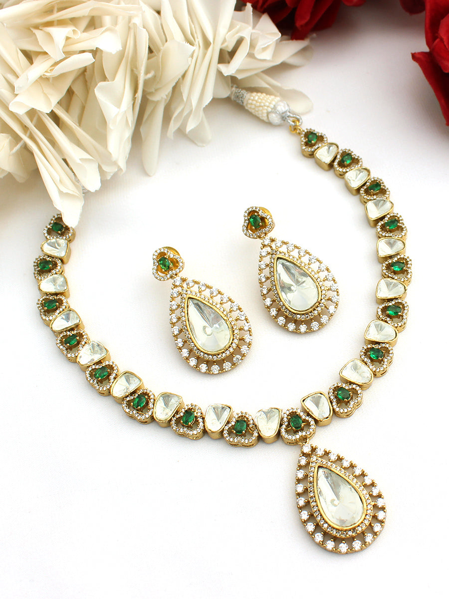 Kriti Bib Necklace Set-Green
