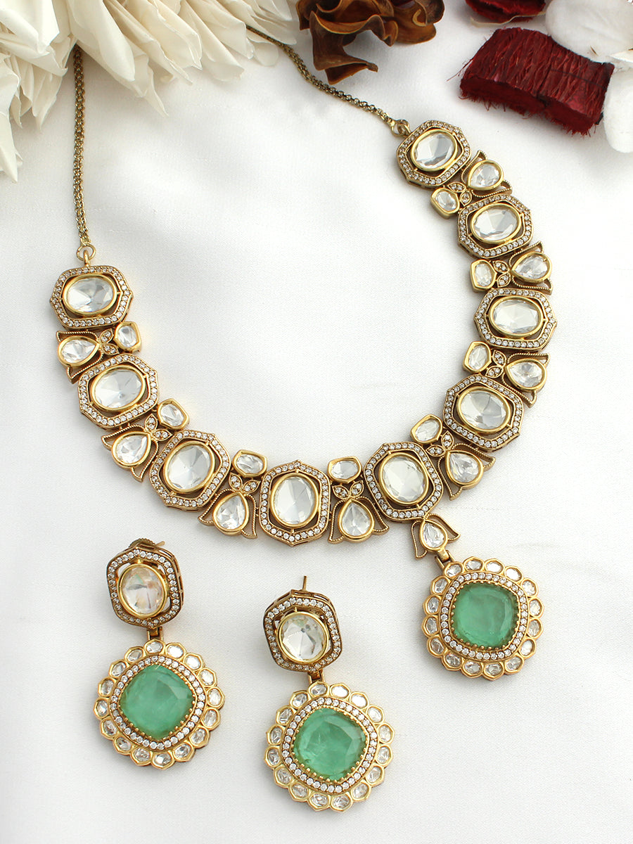 Palakshi Bib Necklace Set-Mint Green
