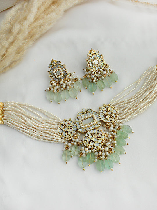 Kanvika Choker Necklace Set-Mint Green