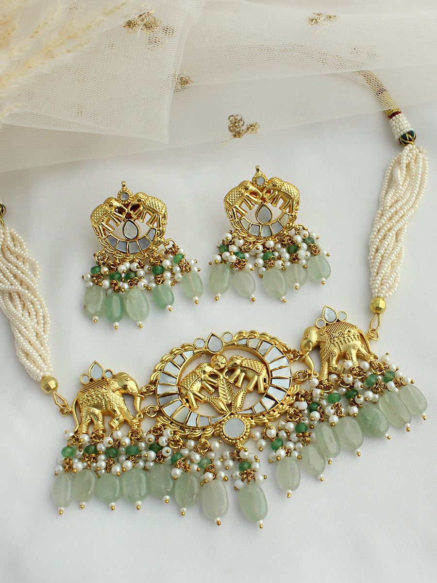 Ashvika Choker Necklace Set-Mint Green