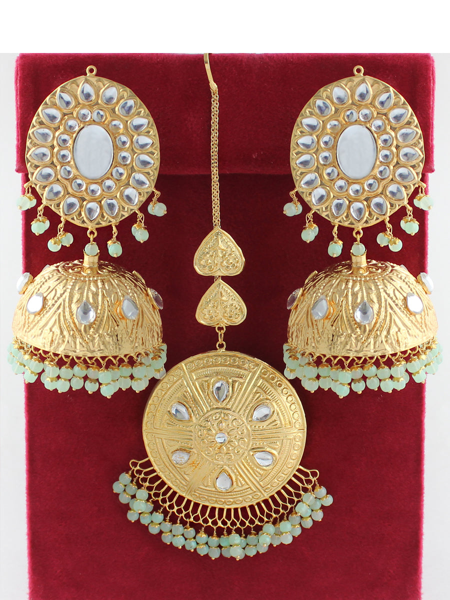 Cut Jali Punjabi Earrings Tikka Set J0623 - muteyaar.com