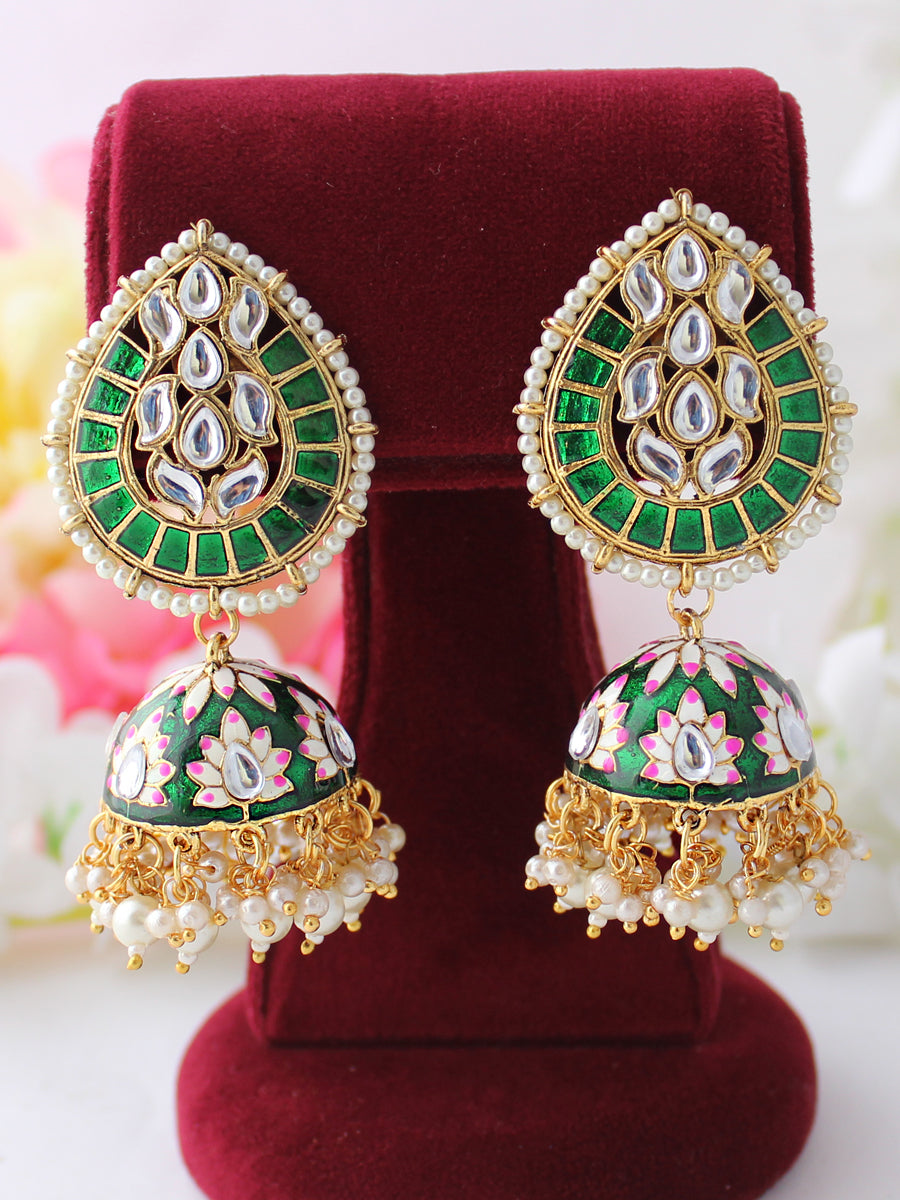 Sea Green Meenakari Jhumka with Golden Bali Earrings by FashionCrab® -  FashionCrab.us