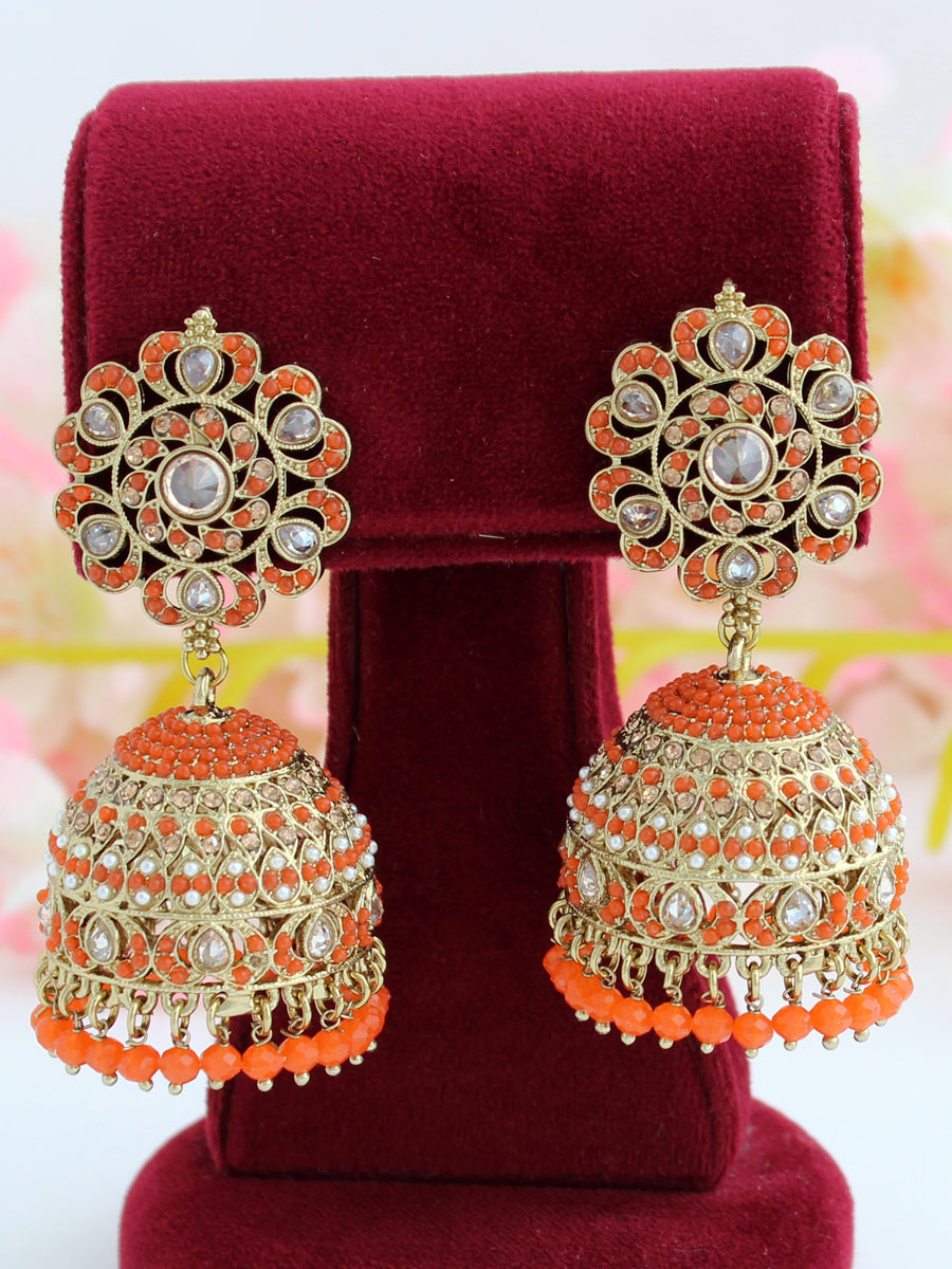 Festival Jhumki Gold Plated Orange Imitation Earrings, Size: 1.5inch  (length) at Rs 46/pair in Rajkot
