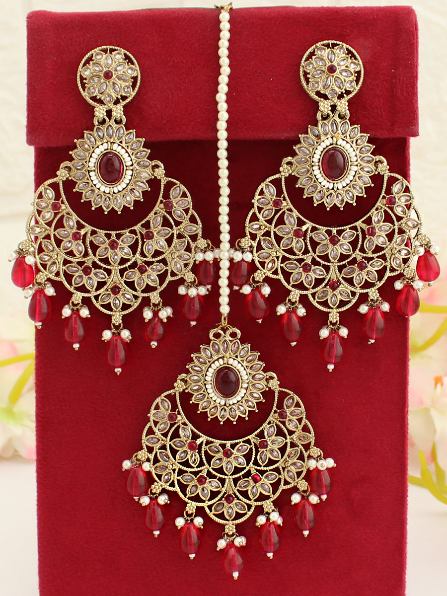 Kundan Earring Maang Tikka Set Jewellery Set