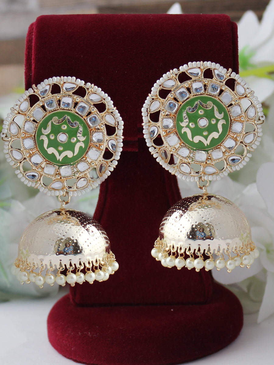 Mehndi Green Color Kundan Earrings (KDE680MGRN)