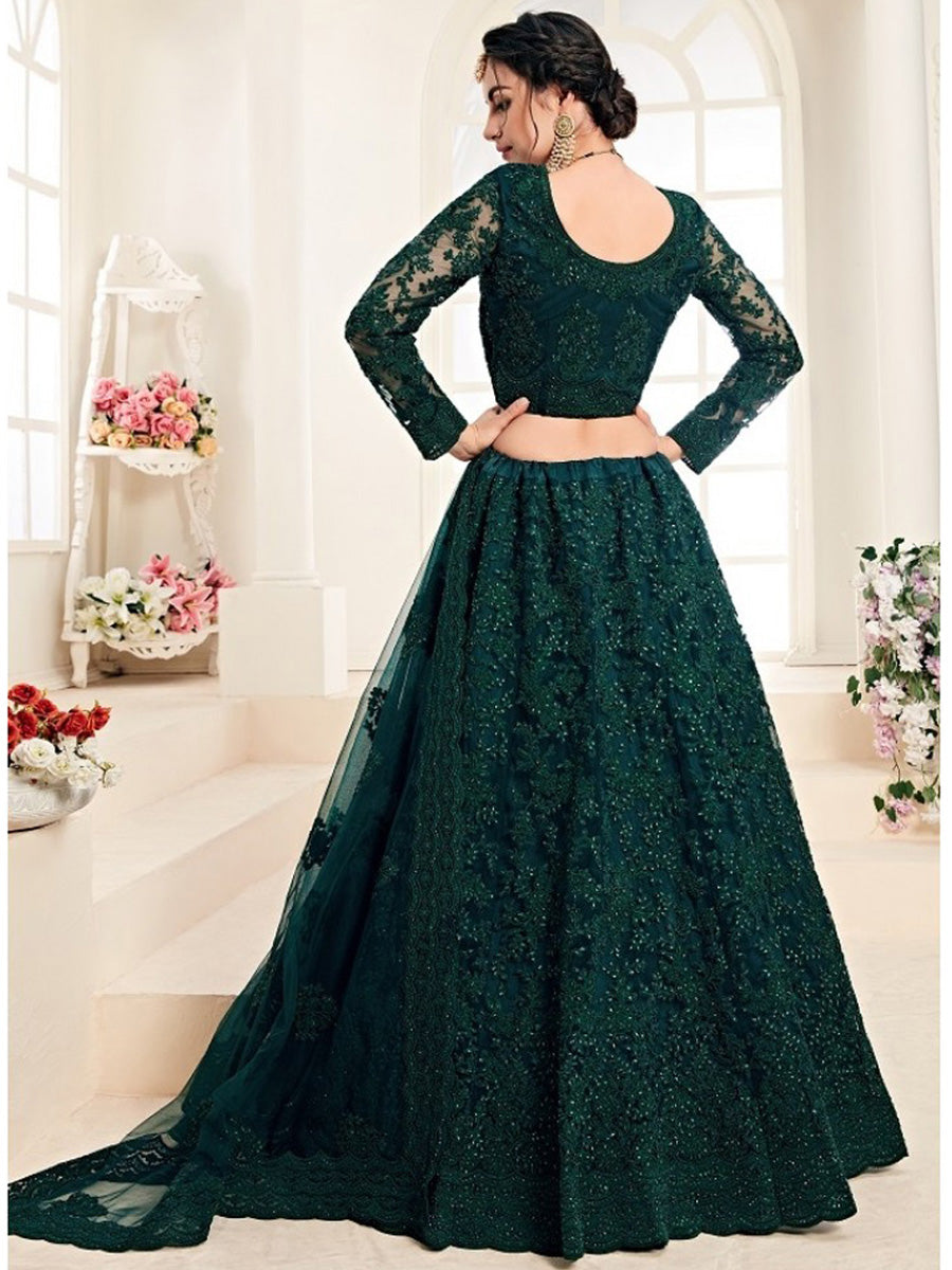 Ashna Dark Green Embroidered Net Lehenga Indiatrendshop