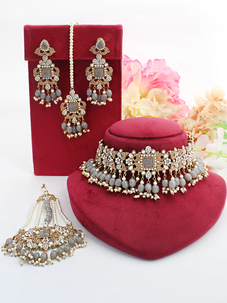 Buy online Gold Plated Polki Studded Pearl Beaded Intricate Choker Set from  Sets for Women by Saraf Rs Jewellery for ₹2249 at 69% off | 2024  Limeroad.com