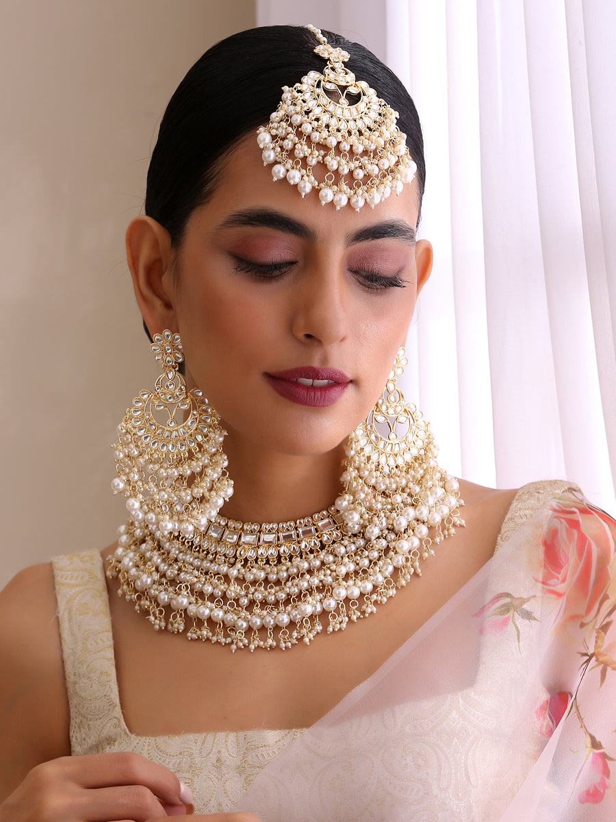 Buy online Gold Plated Green & White Kundan Studded Modern Necklace Set  from Sets for Women by Saraf Rs Jewellery for ₹1729 at 69% off | 2024  Limeroad.com