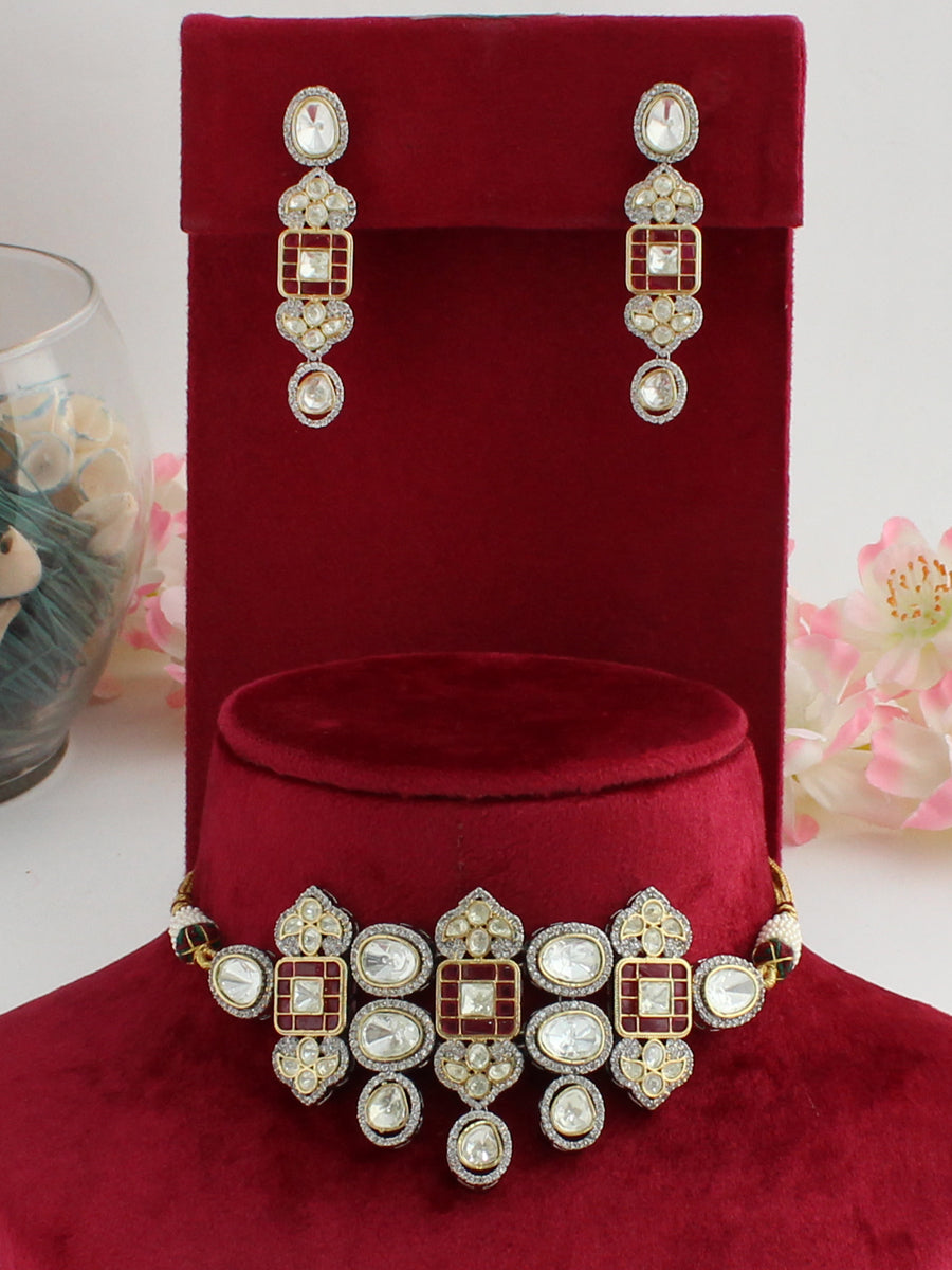 Simin Necklace Set-Maroon