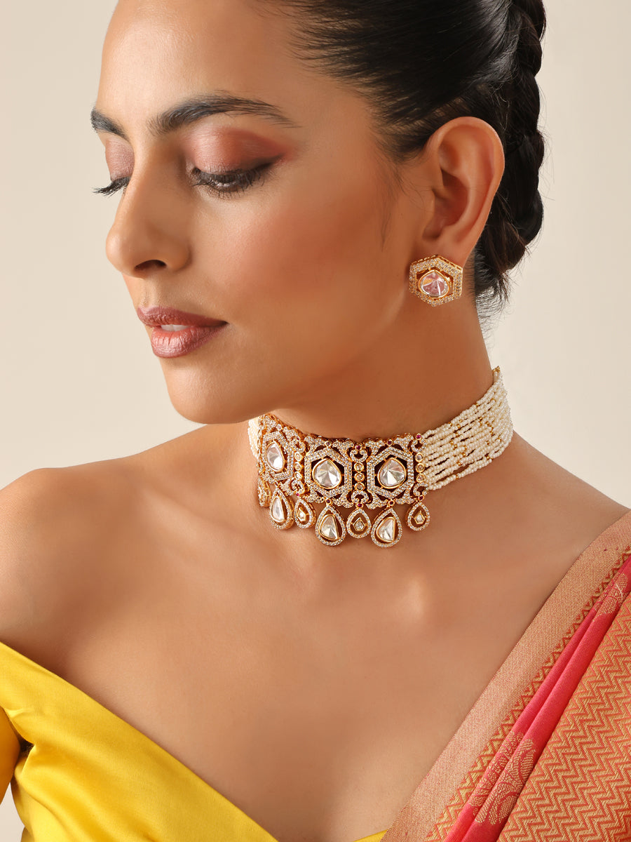 Buy Remarkable Plain Diamond Colored jewellery necklace set online | Lehenga -Saree