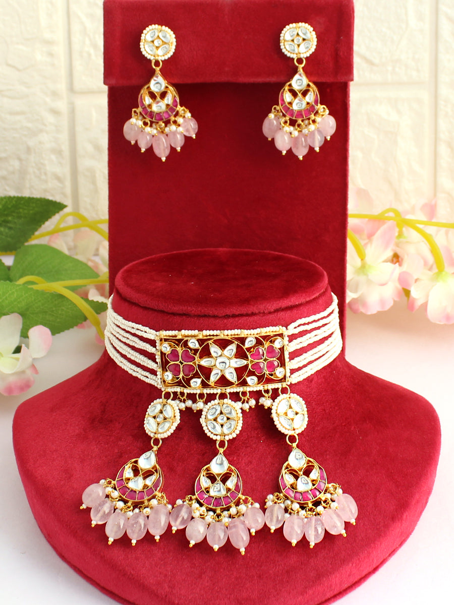 Buy Zaveri Pearls Pink Green Meenakari Jewellery Set-ZPFK15623 Online At  Best Price @ Tata CLiQ