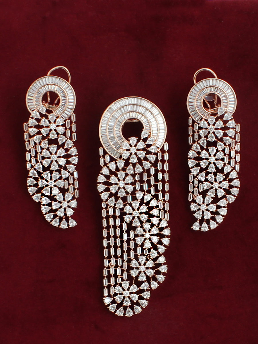 American diamond earrings in silver | CZ Pink Mint Green Diamond Peaco –  Indian Designs